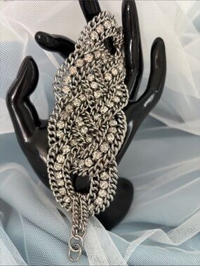 Stella & Dot Rhinestone Silver-Tone Multi-Chain Statement Bracelet
